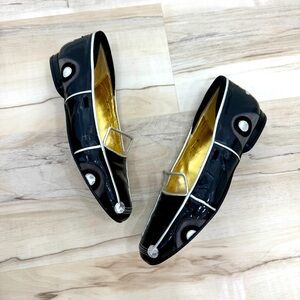 Vintage 90s Zalo black retro circle loafer flats Sz 7 M